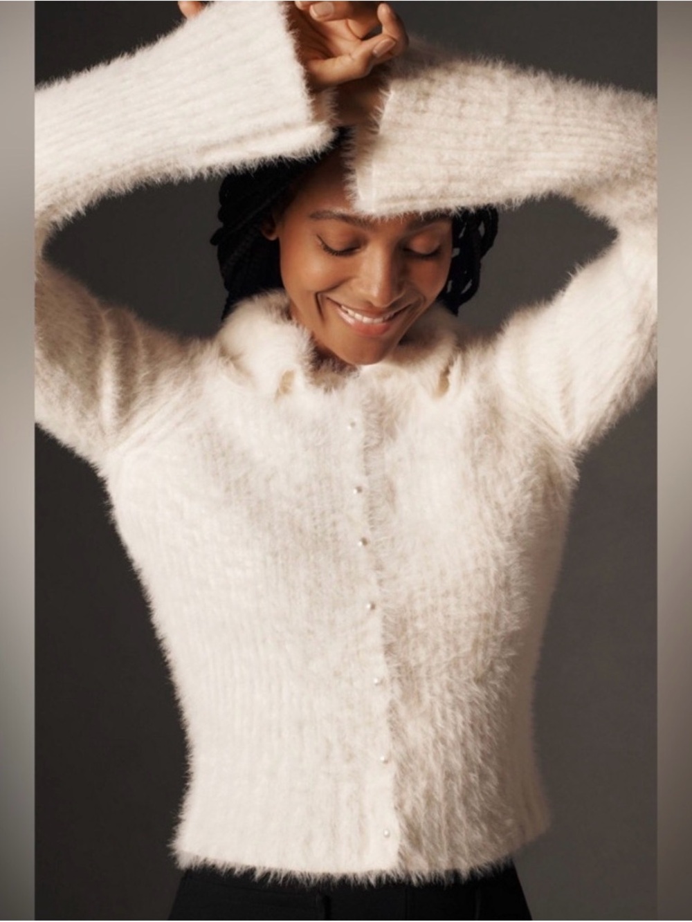 Anthropologie Soft Fuzzy Pearl-Button Cardigan - Cream